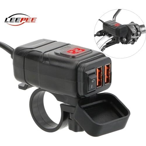 Motorcycle USB Chargers Quick QC 3.0 Digital Voltmeter Adapter Moto Accessories Motorbike Equipment For Mobile Phone Charging