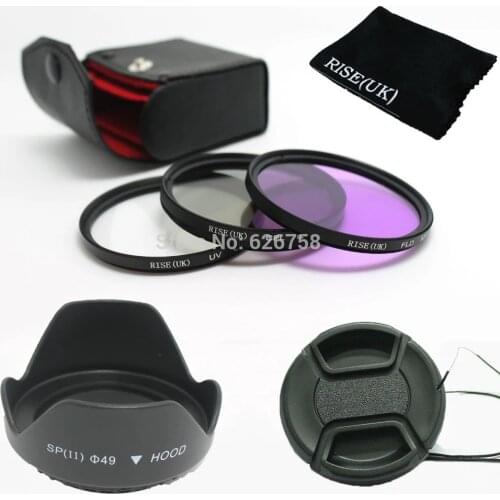 RISE(UK) Filter kit UV + CPL+ FLD Lens Filter + lens cap + 49mm Lens Hood Flower Crown Petal Shape for Sony NEX-3 NEX-5 F3