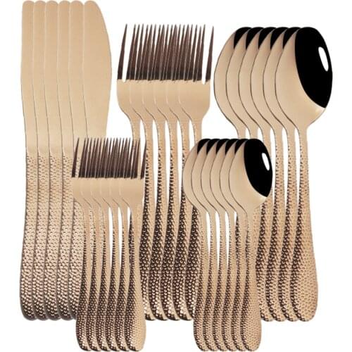 Rose Gold Cutlery Set 30Pcs Knife Fork Coffee Spoons Dinnerware Set Stainless Steel Tableware Set Western Kitchen Flatware Set
