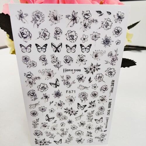 Simple Plain Butterfly Flowers 3D Lotus Stickers For Nails Summer Nail Art Decorations Adhesive Decals Foil Manicure Accessories