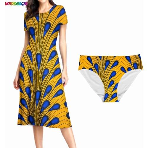 NOISYDESIGNS Peacock Feathers Ankara African Print Summer Dress Short Sleeve Woman Dress Loose Dresses For Women 2021 Robe Femme