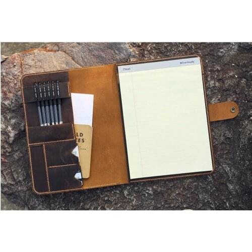 Personalized vintage real leather business portfolio notepad folder holder for 8.5 x 11.75 letter size writing pad