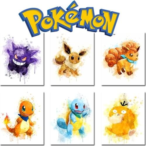 Anime Pokemon Poster Pikachu Squirtle Bulbasaur Canvas Painting Wall Picture Mural Kids Room Child Bedroom Home Decoration