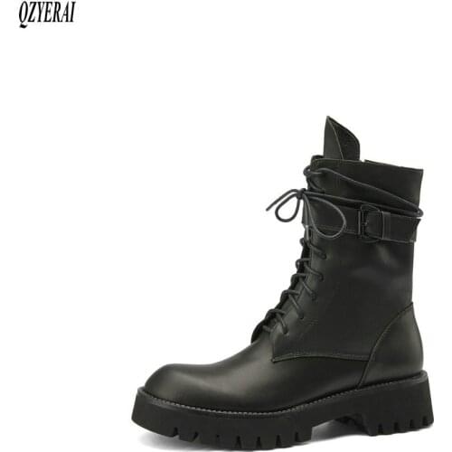 QZYERAI Riding boots Genuine leather Female boots Womens boots Autumn winter Head layer cowhide Womens shoes Size 34-40