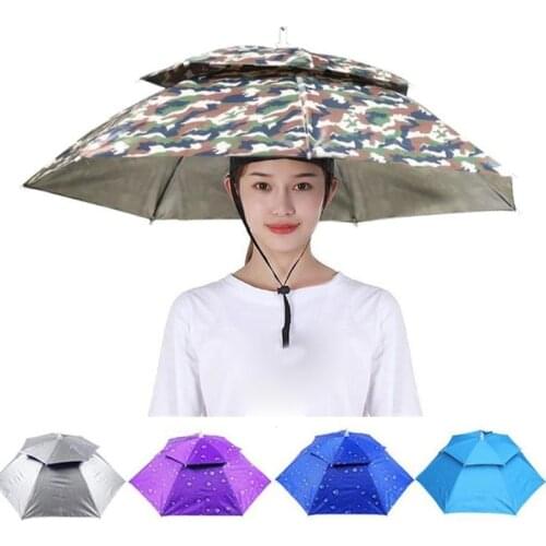 Outdoor Head Umbrella Cap Double Folding Head Umbrella Waterproof Breathable Fishing Umbrella Golf Fishing Camping Hat