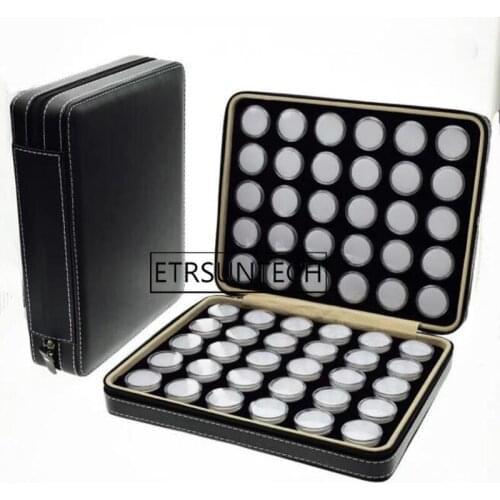 PU Leather Gem Bag Display Travel Zipper Diamond Bag Gemstone Box Stone Storage Bag Inside 60 Cells Round Gem Box