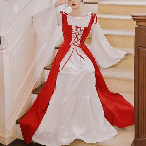 Adult Halloween Medieval Renaissance Queen Costume Retro Women Maiden Cosplay Dress Halloween Irish Costume Over Dress Luxurious