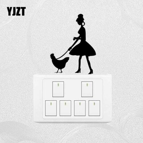 YJZT Beautiful Girl And Cock Pet Wall Switch Sticker Vinyl Decal Creative Cartoon Pattern Living Room Decor 17SS-0648