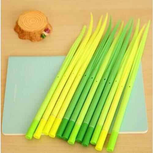 Poo-leaf Forest Green Grass-blade Ballpoint Silicon Grass Pen Black Ink Pack of 12