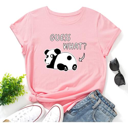 Funny Guess What Panda Butt Shirt for Women Cute Panda Bear T-Shirt Animal Lover Graphic Tee Summer Cotton Short Sleeve Tops