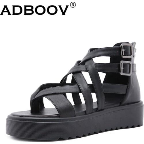 ADBOOV 2021 New Leather Gladiator Sandals Women Open Toe Flat Sandal Shoes Ladies