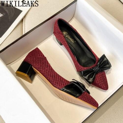 Chunky Heels Shoes for Women 2021 High Heels Pumps Women Shoes Butterfly Knot Office Shoes Women Wedding Heels Zapatos De Mujer
