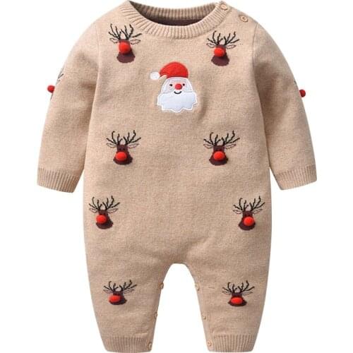 Winter Christmas Knitted Baby Rompers Autumn Long Sleeve Newborn Boys Girls Jumpsuits Overalls One Pieces Toddler Infant Outfits