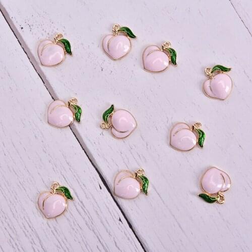 10PCS Cute Pink Peach Shape Enamel Alloy Charms Gold Coating Fruit Pendants DIY Accessories for making Earrings necklaces