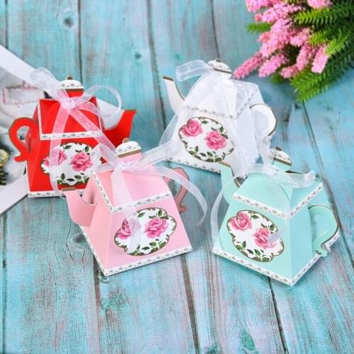 5/10pcs Teapot Candy Box Kraft Paper Gift Bag Paper Snack Box Candy Dragee Box Baby Shower Party Birthday Baptism Decoration
