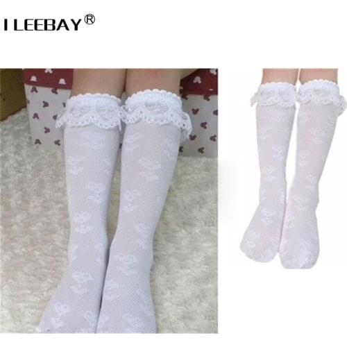 5pairs Trim Frilly Ankle White Lace Socks Toddlers Kids Girls School High Knee Socks with White Ruffle Lace 3-8 years Wholesale