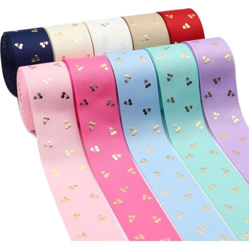 5 Yards 1.5" 38MM Bronzing Fruit Cherries Printed Grossgrain Ribbon For Hair Accessories DIY Crafts Handmade Y2021040801