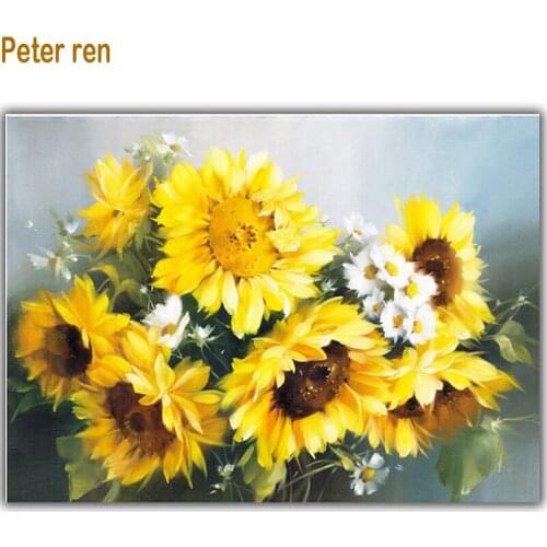 Peter ren Diamond painting flowers Full Square Diamond mosaic icon Rhinestones Crafts Diamond Embroidery Daisy in the sunflower