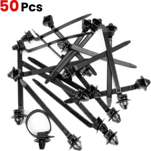 Cars Mount Wire Tie Clip Releasable Nylon Tie Wrap Cable Fastening Clips Self-locking Plastic Zip Tie 50PCS