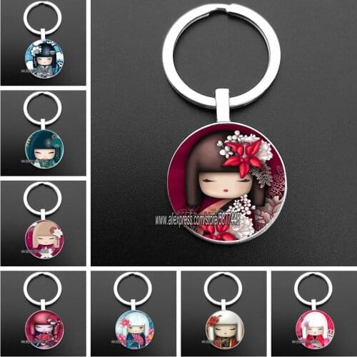 Cute Japanese Girl Face Keychain Lovely Anime Doll Face Women Car Key Ring Holder Bag Charm Pendant Best Friend Gift