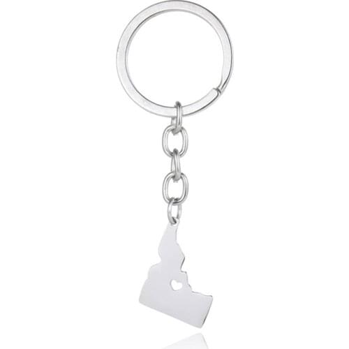 Elfin Idaho Map Key Chains ID Map Stainless Steel Bag Car Keychain Key Ring For Women Men Map Memorial Gift Jewellery