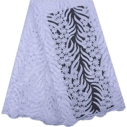 Pure White African Milk Silk Lace Fabric High Quality With Sequins Nigerian Wedding Lace Fabrics 5 Yards French Tulle Lace 1763