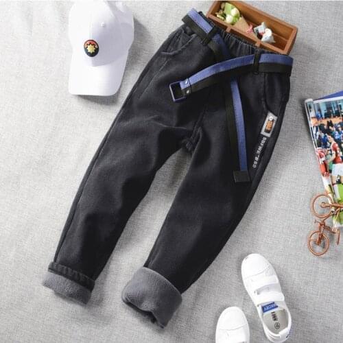 Boys Jeans Plus Velet Thick Warm Kids Denim Pants Elastic Waist 4 to 12 year Winter Full Length Black Boy Jeans
