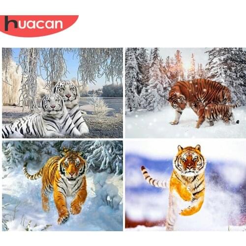HUACAN 5D Diamond Painting Tiger Full Square Round Diamond Embroidery Animal Cross Stitch Rhinestone Mosaic Winter Home Decor