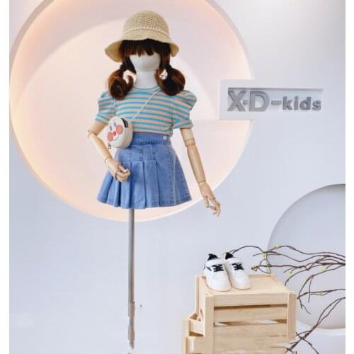 Girls Outfits Toddler Girl Summer Clothes Girls 2021 Summer Striped Knitted Top + Denim Skirt Pants Suit Kids Fashion Clothes