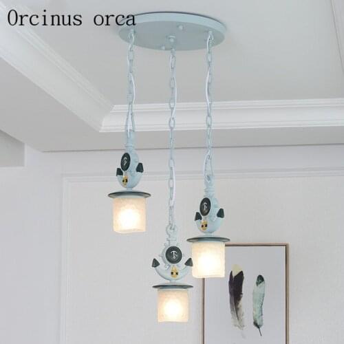 Mediterranean creative boat anchor chandelier living room childrens room modern simple three glass chandeliers free shipping