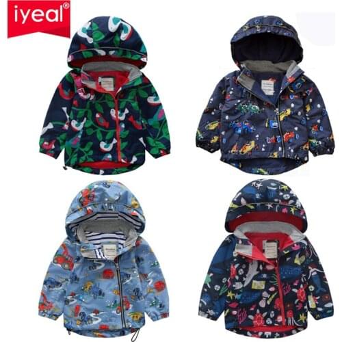 IYEAL Boys Thicken Fleece Hooded Jacket Warm Coat Children Outdoor Cute Cartoon Printed Kids Clothes for Winter Autumn Spring