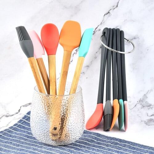 Mini Colorful Silicone Cooking Tools Set Non-stick Spatula Shovel Wooden Handle Cooking Utensils Set Kitchen Baking Tool