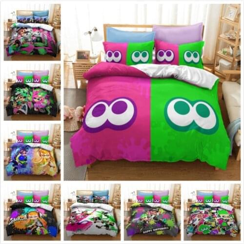 Fashion Splatoon Spraying-up Young Girls 3D Cartoon Bedding Set Duvet Cover Pillowcases Bedclothes Twin Full Queen King Size
