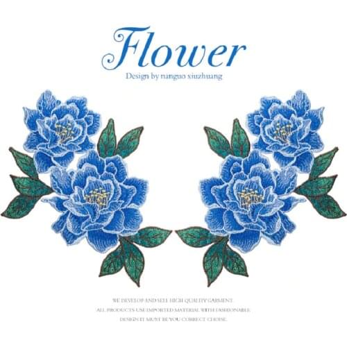 Fashion peony flower embroidery cloth patch garment diy repair holes patch applique decoration glue-free hand sewing