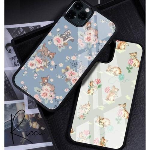 Fashion floral cute cat deer pets Phone Case Rubber for iPhone 12 11 Pro Max XS 8 7 6 6S Plus X 5S SE 2020 XR 12Mini case