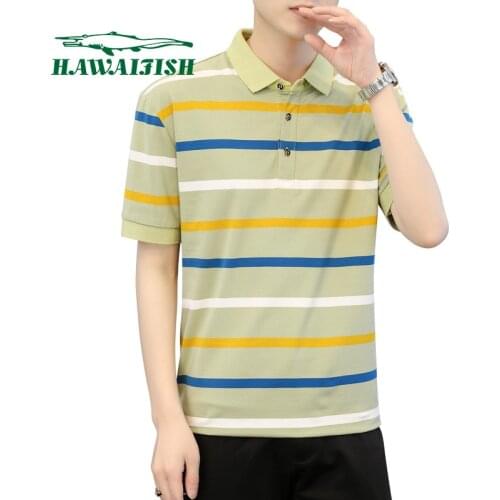 Youth polo shirt Summer mens short-sleeved t-shirt mens lapel cotton polo shirt striped casual color matching polo shirt