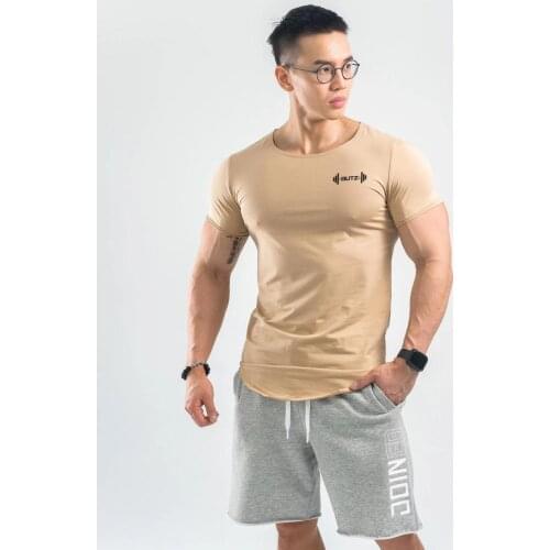 Mens Gym Fitness Shirt Sport T Shirt Running Tee Tops Cotton Slim Fit Bodybuilding Sweatshirt Training Workout Jogging T-shirt