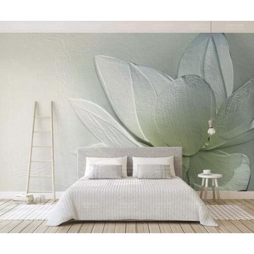 Customized mural wallpaper 3d three-dimensional relief lotus relief small fresh bedroom living room background wall