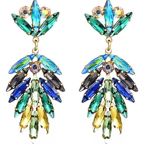 ZHINI 2021 New Vintage Simple Green Crystal Long Earrings for Women Luxury Rhinestone Dangle Drop Earring Statement Jewelry Gift