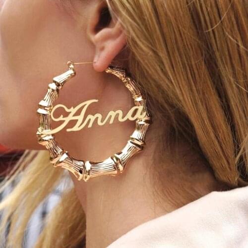New Sexy Bamboo Hoop Earrings Customized Name Earrings Bamboo Hiphop Style Custom Earrings Statement Earrings for Women