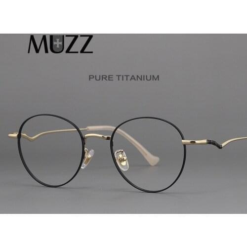 Pure Titanium Men Eyeglasses Frame Women Ultralight Circular Myopia Optical Prescription Glasses Frame Bamboo leg Female Eyewear