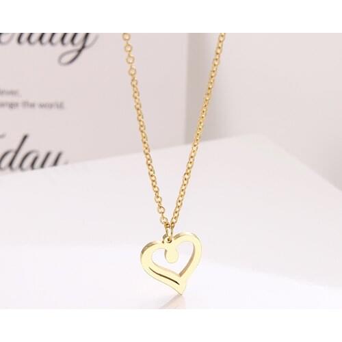 CACANA Stainless Steel Necklace For Women Hollow Heart Choker Chain Pendant Gold Necklaces Engagement Jewelry