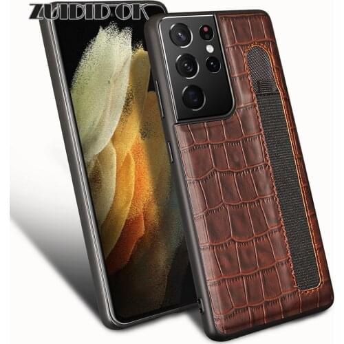 [Pencil Case] Crocodile Pattern Leather Phone Case for Samsung S21ultra Mobile Phone Protective Case Blue Black