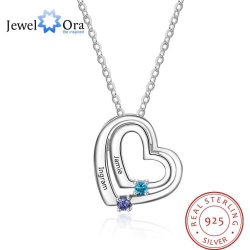 Personalized Name Mother Necklace with 2 Birthstones Custom Engraving 925 Sterling Silver Pendants for Women Mother'Day Gifts