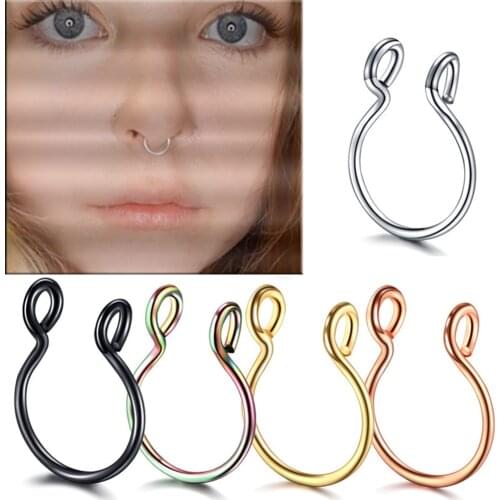 5PCS/Set Different Color Fake Piercing Septum Nose Ring Body No Piercings Clip on Nose Cuff Punk Rings Women Jewelry Sets