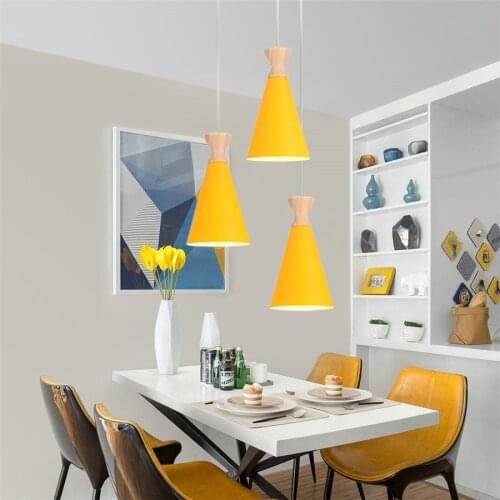 Pendant Lights Wooden Metal Colorful E27 led Pendant Lamp Nordic Kitchen Hanging Light Dinning Room Decor Luminaire Suspension