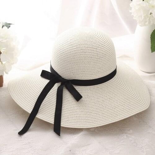 Simple Foldable Wide Brim Floppy Girls Straw Hat Sun Hat Beach Women Summer Hat UV Protect Travel Cap Lady Cap Female