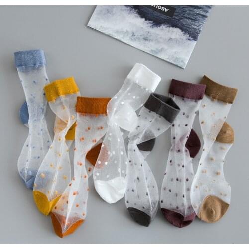 Transparent Cute Socks Ultra-Thin Glass Lace Silk Socks Women Harajuku Japanese Style Sox Girl Sweet Candy Color Thin Hosiery