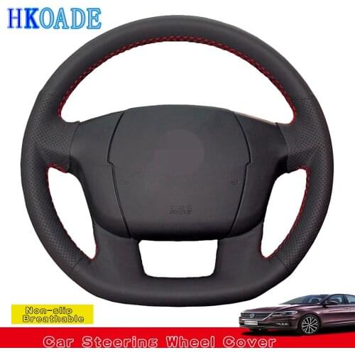 DIY Hand-stitched Black Comfortable and Soft Artificial Leather Car Accessories Steering Wheel Cover For Citroen C4L C4