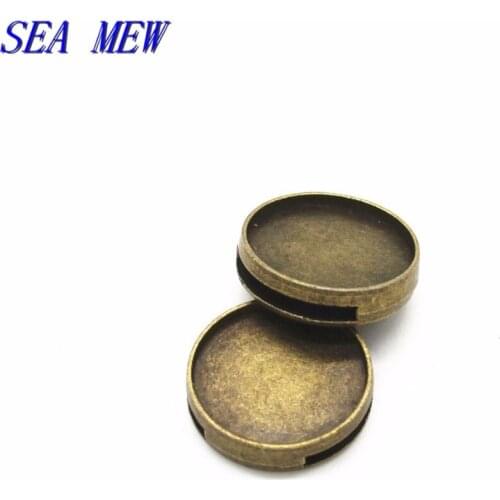 SEA MEW 50PCS 16mm Round Cabochon Base Antique Bronze Beads Base Metal Alloy Bead Blank Settings For Jewelry Making